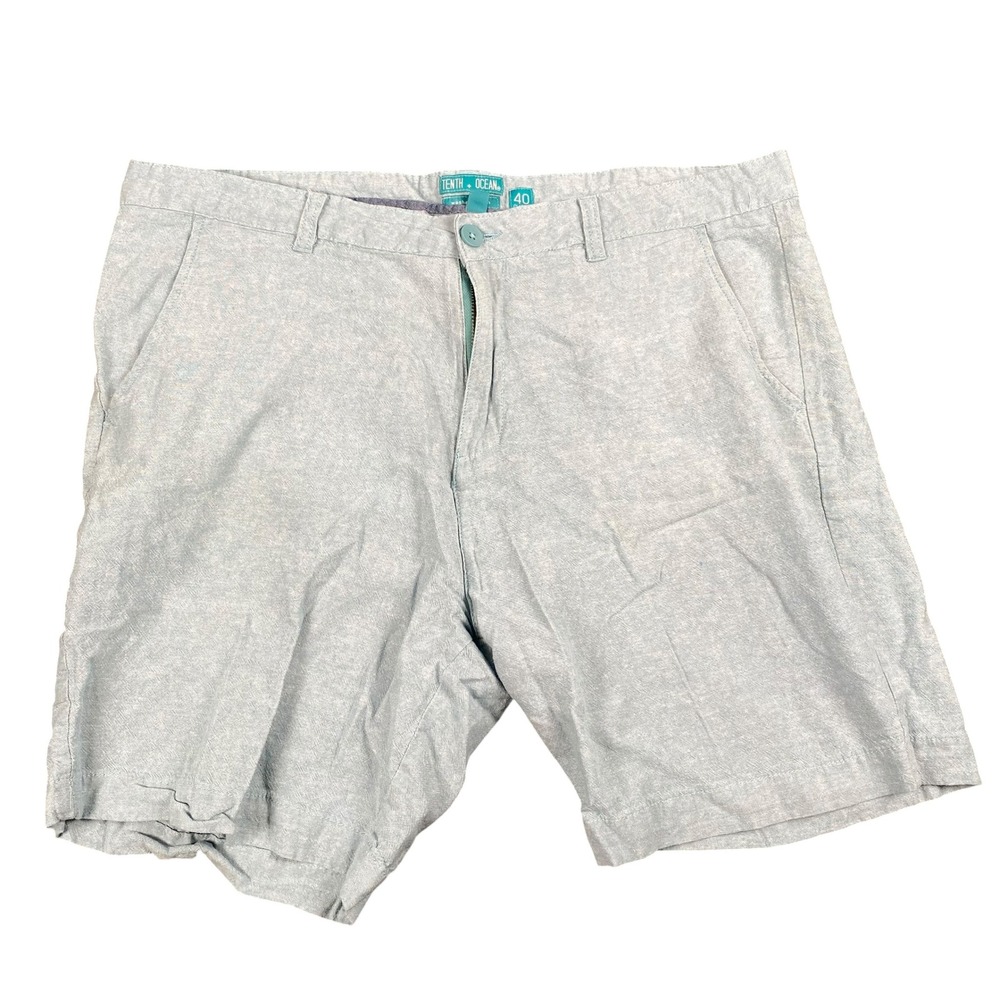 Tenth + Ocean Mens 40 Classic Fit Linen Cotton Blend Shorts Light Blue Heathered